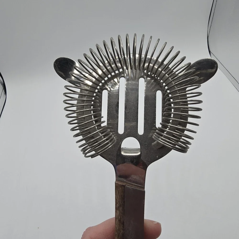 Vintage MCM‎ Cocktail Strainer Stainless Steel & Wood Handle Bar Accessory